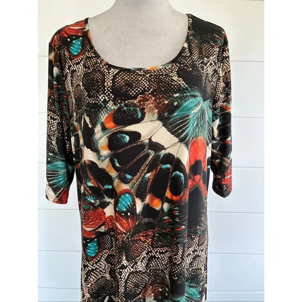 Attitudes Renee Butterfly Snake Jersey Elbow Sleeve Maxi Dress New  Sz XL - Picture 2 of 10